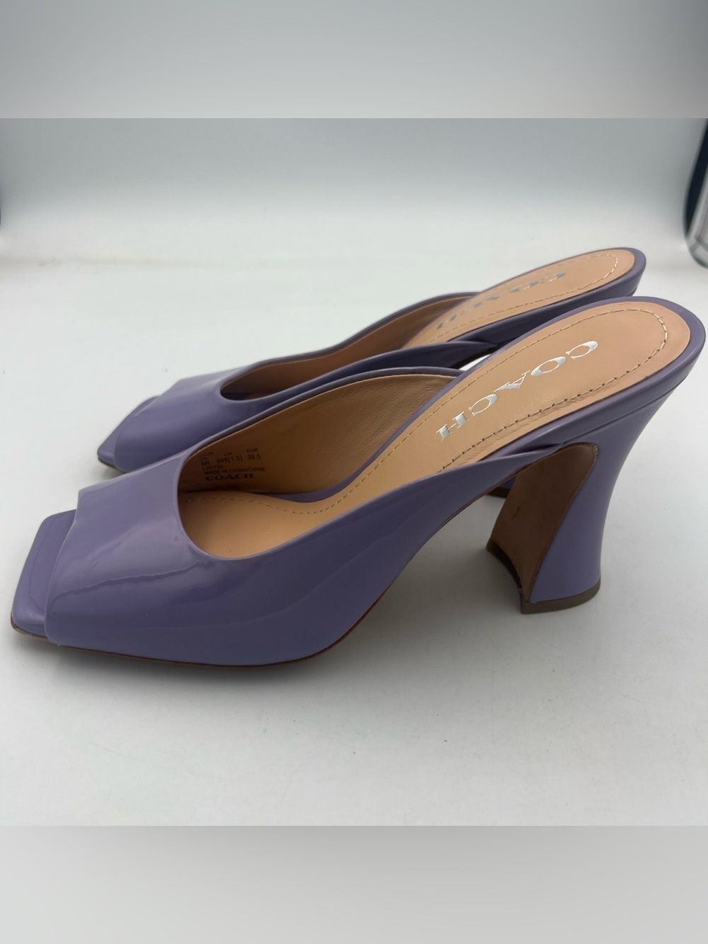 COACH Laurence Patent All Leather Sandal Heel Violet Purple Women’s Size 8 NEW - Picture 4 of 13